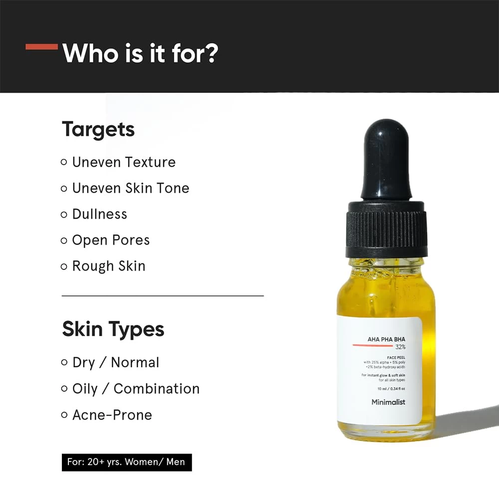 Minimalist 25% AHA + 2% BHA + 5% PHA Peeling Serum Solution for Glowing Skin, Smooth Texture & Pore Cleansing | AHA BHA PHA Peel Serum For Weekend Exfoliation