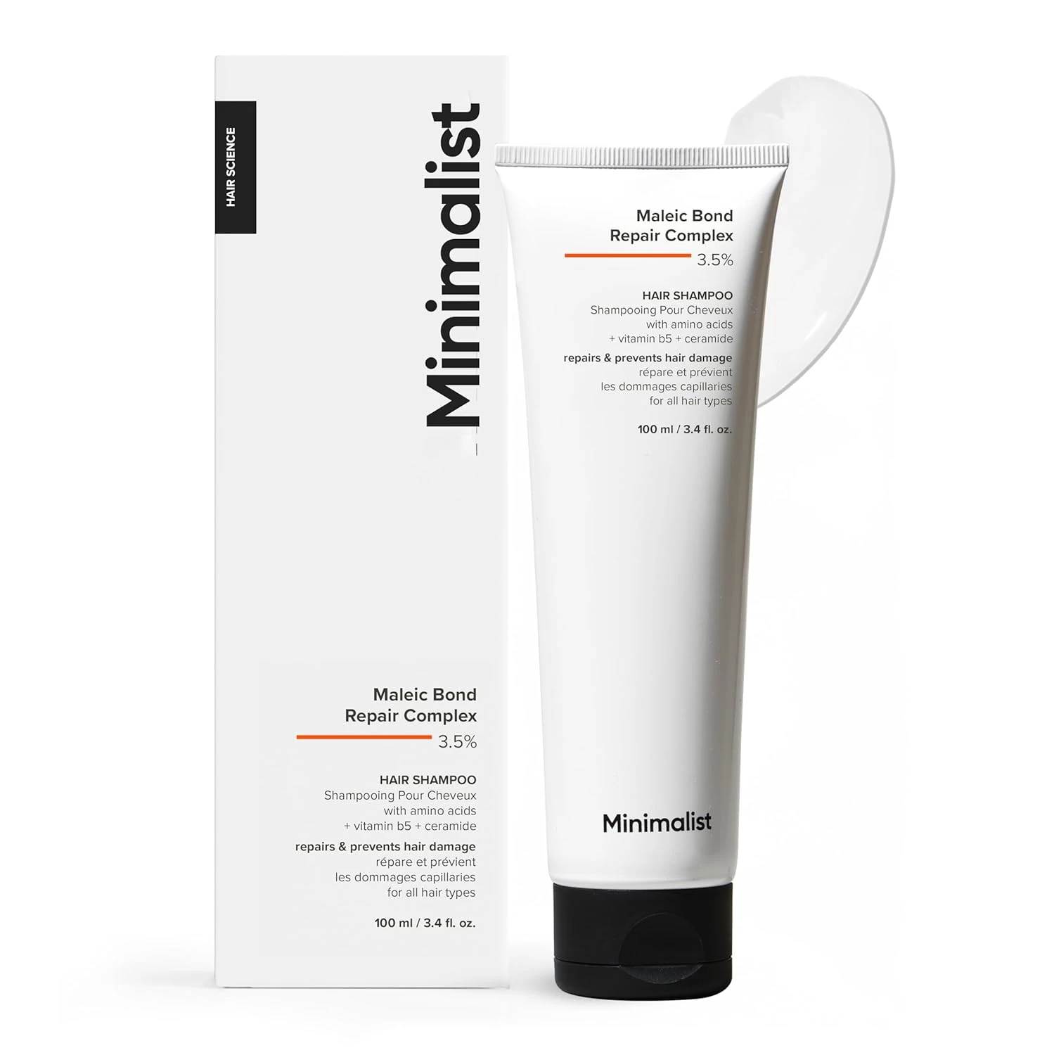 Minimalist Bond Repair Shampoo for Damaged & Chemically Treated Hair | Maleic Acid + Amino Acids + Ceramides | Strengthens Hair, Reduces Breakage | Sulfate-Free Repair Care |