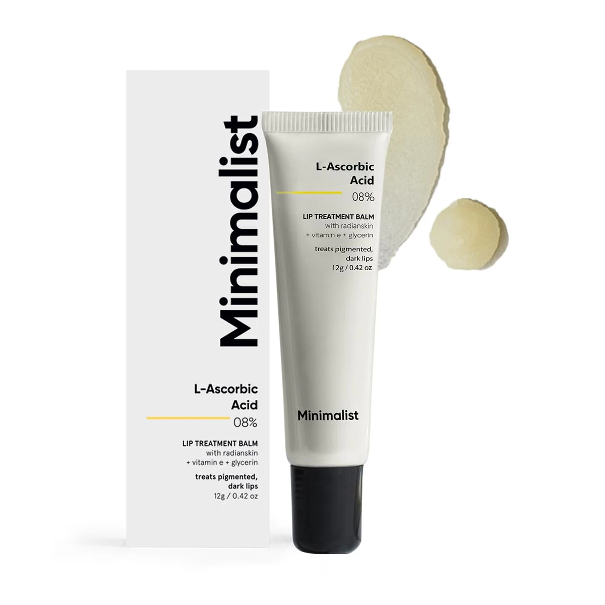 Minimalist Lip Treatment Balm for Pigmented & Dark Lips | 8% L-Ascorbic Acid with Vitamin E, Radianskin & Glycerine | For Women & Men | 12 gm