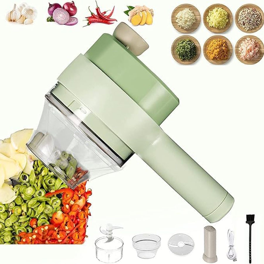 Multifunctional Handheld Electric Vegetable Cutter: 4-in-1 Slicer for Efficiently Cutting Vegetables and Fruits