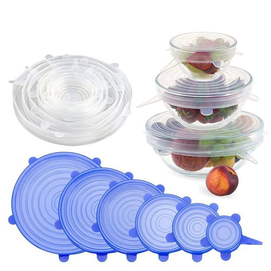 Silicone Reusable Flexible Lids For food Covers Containers Stretch Wrap And Seal Lids, Silicon Food Wrap For Bowl Kitchen - Set Of 6 With Various Sizes