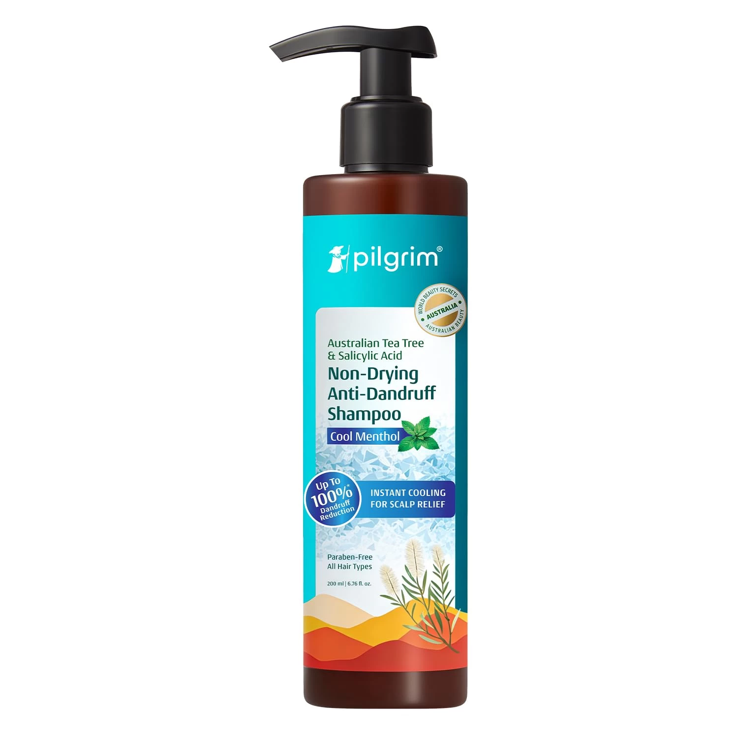 Pilgrim Australian Tea Tree & Salicylic Acid Anti-Dandruff Shampoo with Cool Menthol | Up to 100% Dandruff Reduction*| Soothes Itchy Scalp | Non-Drying Formula | All Hair Types | For Men & Women