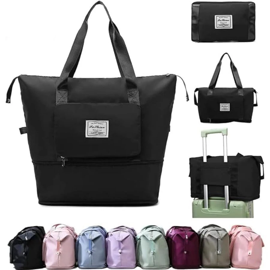 Hand Duffel Bag - Foldable Travel Duffel Bag Large Capacity Folding Travel Bag Travel Lightweight - Black - Regular Capacity