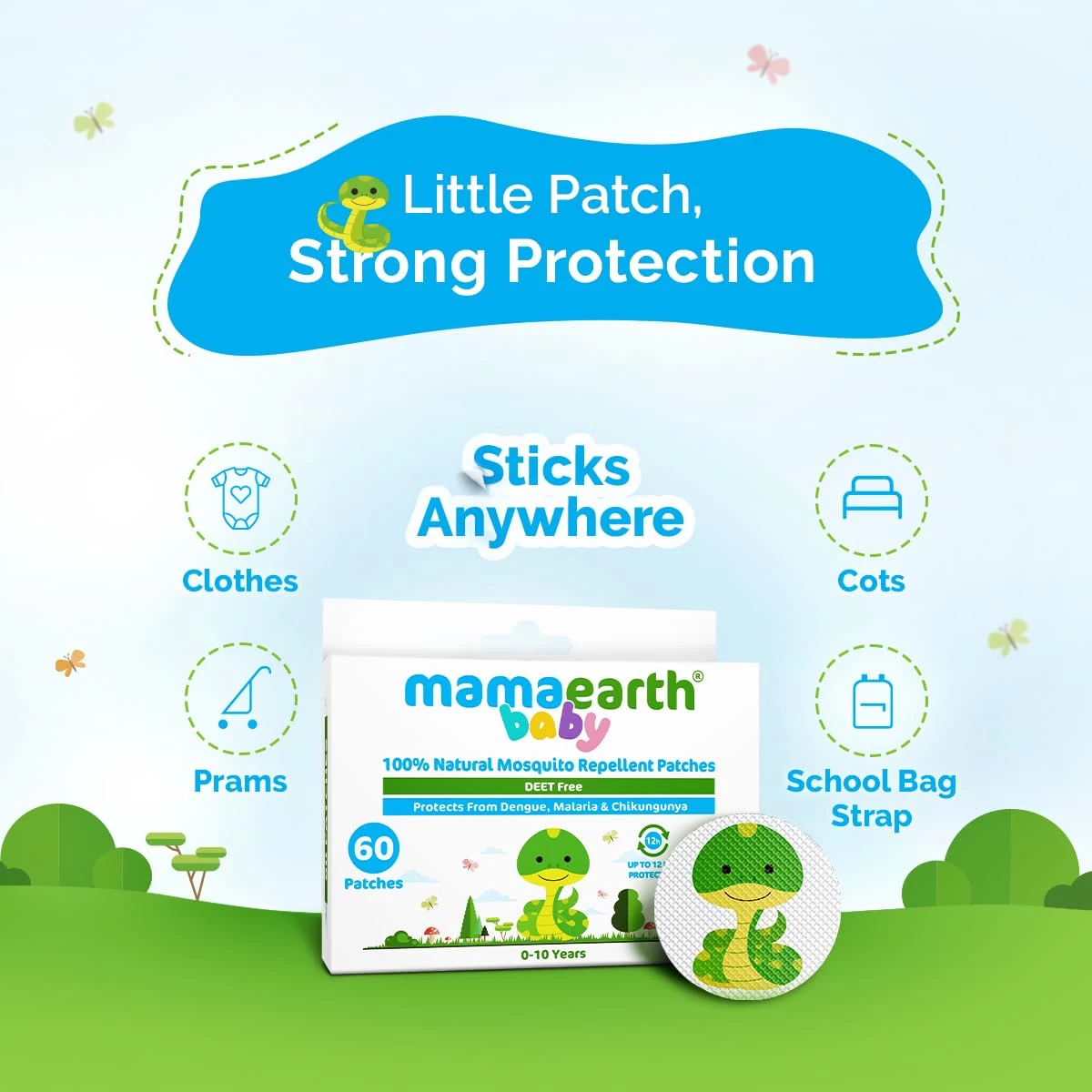 Mamaearth Baby 100% Natural Mosquito Repellent Patches - 60 Pcs | DEET-free | Up to 12 Hrs Protection | Water-proof | No Harmful Chemicals