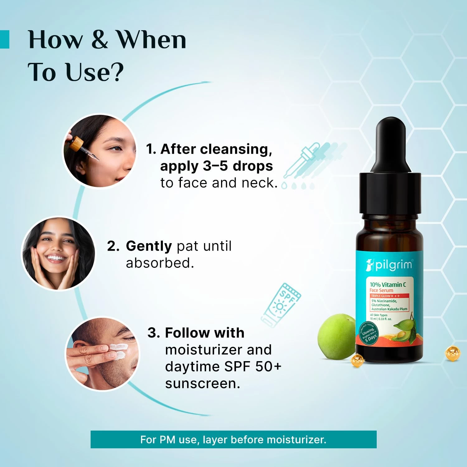 Pilgrim 10% Vitamin C Serum 30ml for Glowing Skin|With 5% Niacinamide, Hyaluronic & Glycolic Acid|Fades Dark Spots, Pigmentation|For All, Oily, Combination, Normal Skin |Beginner Friendly - Men, Women