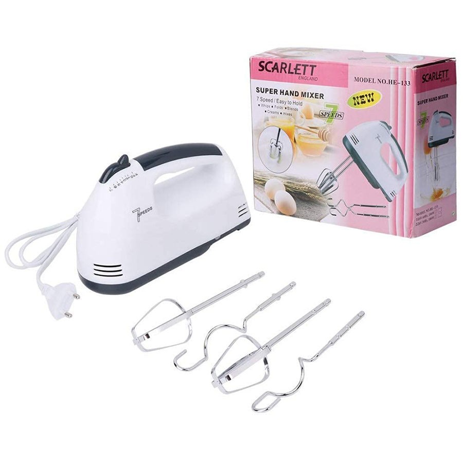 Electric 7 Speed Hand Mixer 4 Pieces Stainless Blender (180 Watts, White)