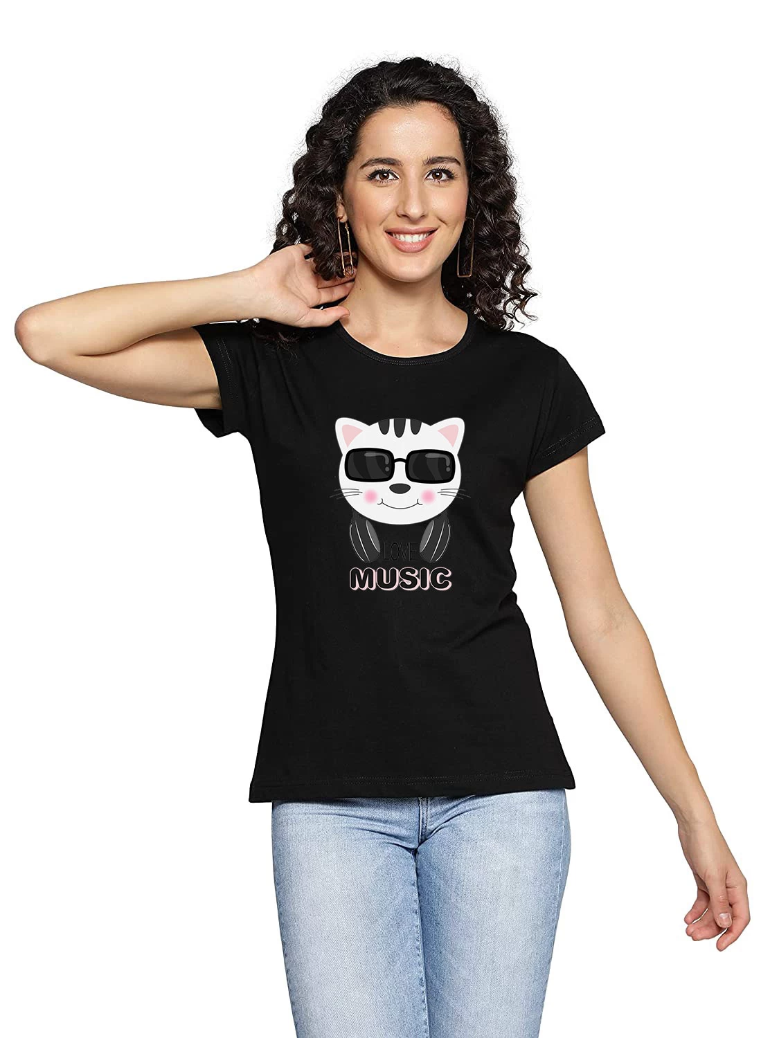 I KING Women Printed, Typography Round Neck Cotton Blend White T-Shirt