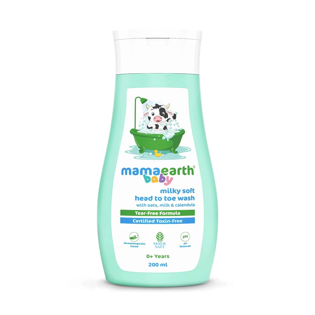 Mamaearth Milky Soft Head to Toe Wash With Oats, Milk, and Calendula for Babies- 200 ml |2-in-1 Tear-Free Body Wash & Shampoo | Moisturizes and Soothes Skin | Travel-friendly