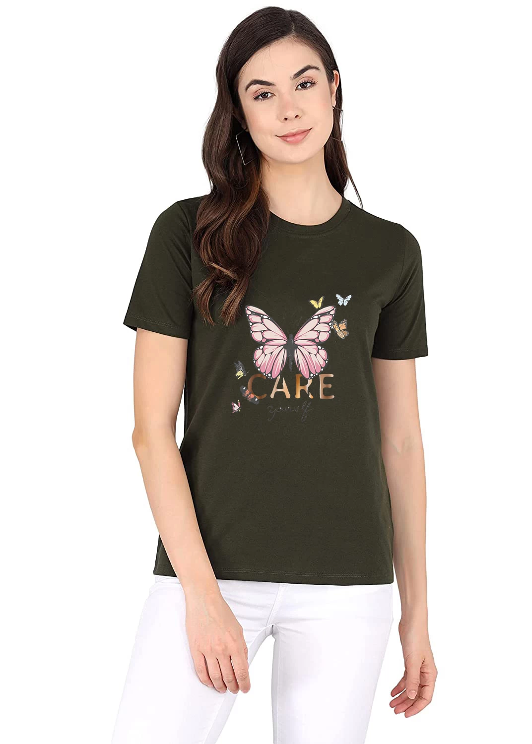 FASHION Women Floral Print Round Neck Cotton T-Shirt