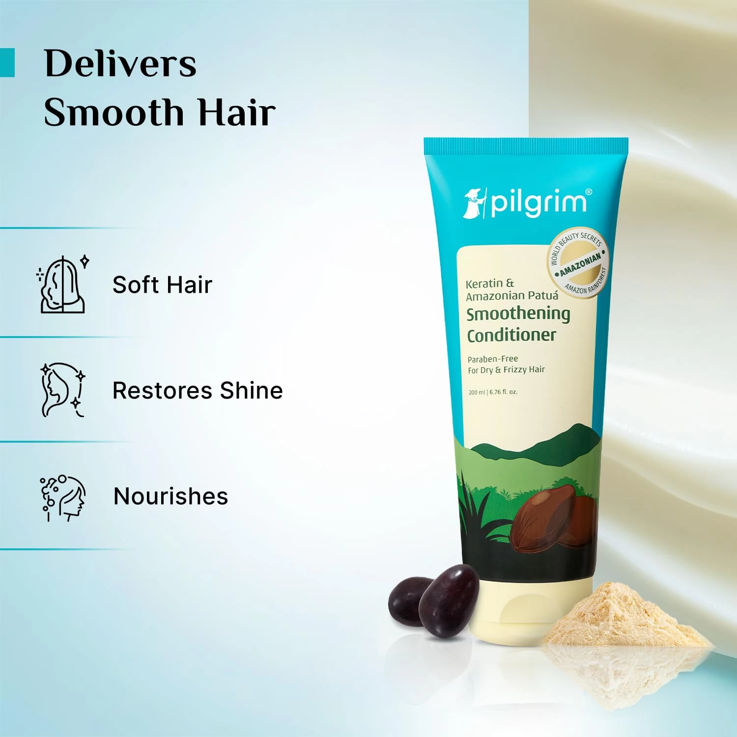 Pilgrim Amazonian Patuá & Keratin Hair Smoothing Conditioner-Unscented- For Dry & Frizzy Hair With Sacha Inchi|Hair Conditioner For Smooth & Silky Hair|Silicone Free|Women & Men|
