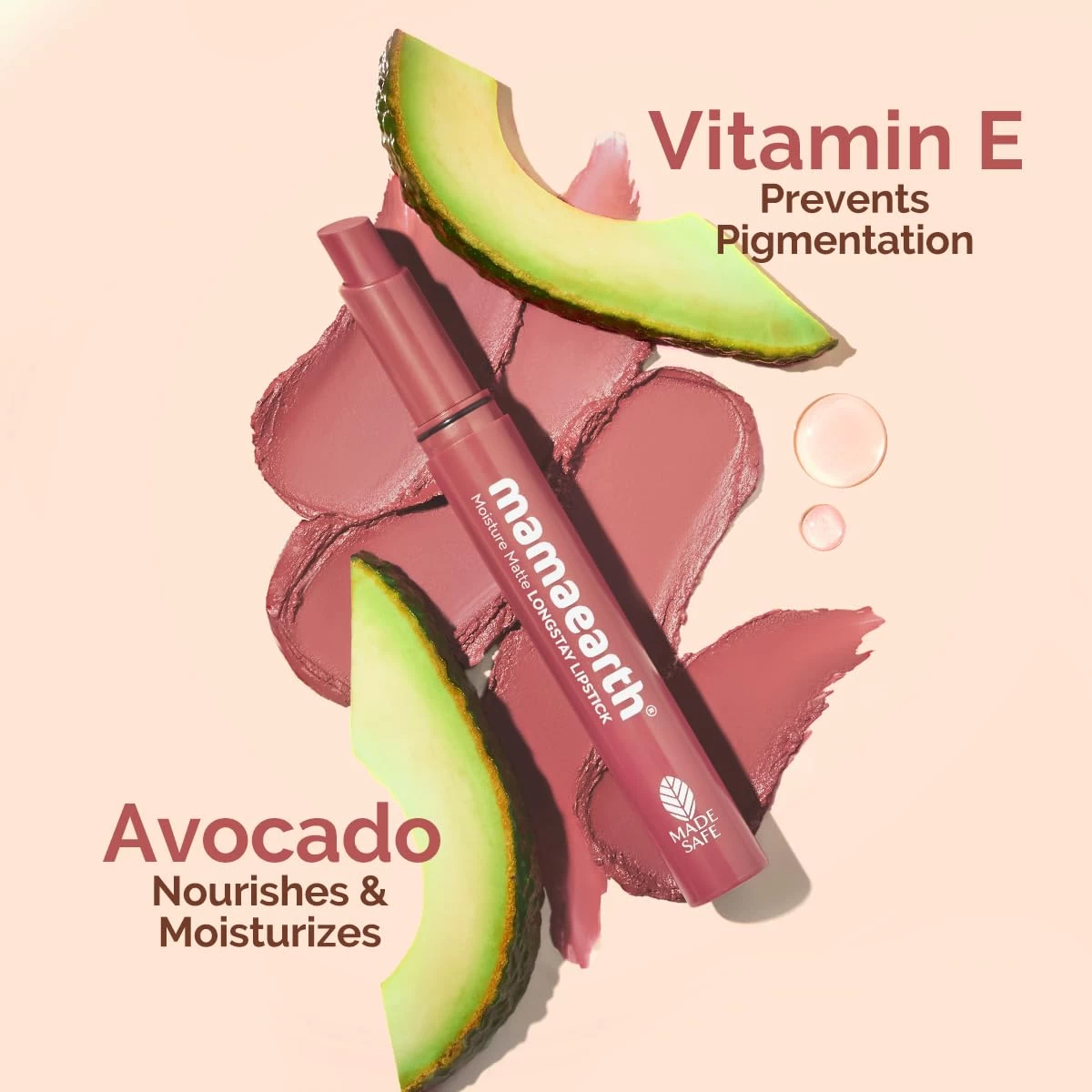 Mamaearth Moisture Matte Longstay Lipstick With Avocado Oil & Vitamin E For 12 Hour Long - 2 G