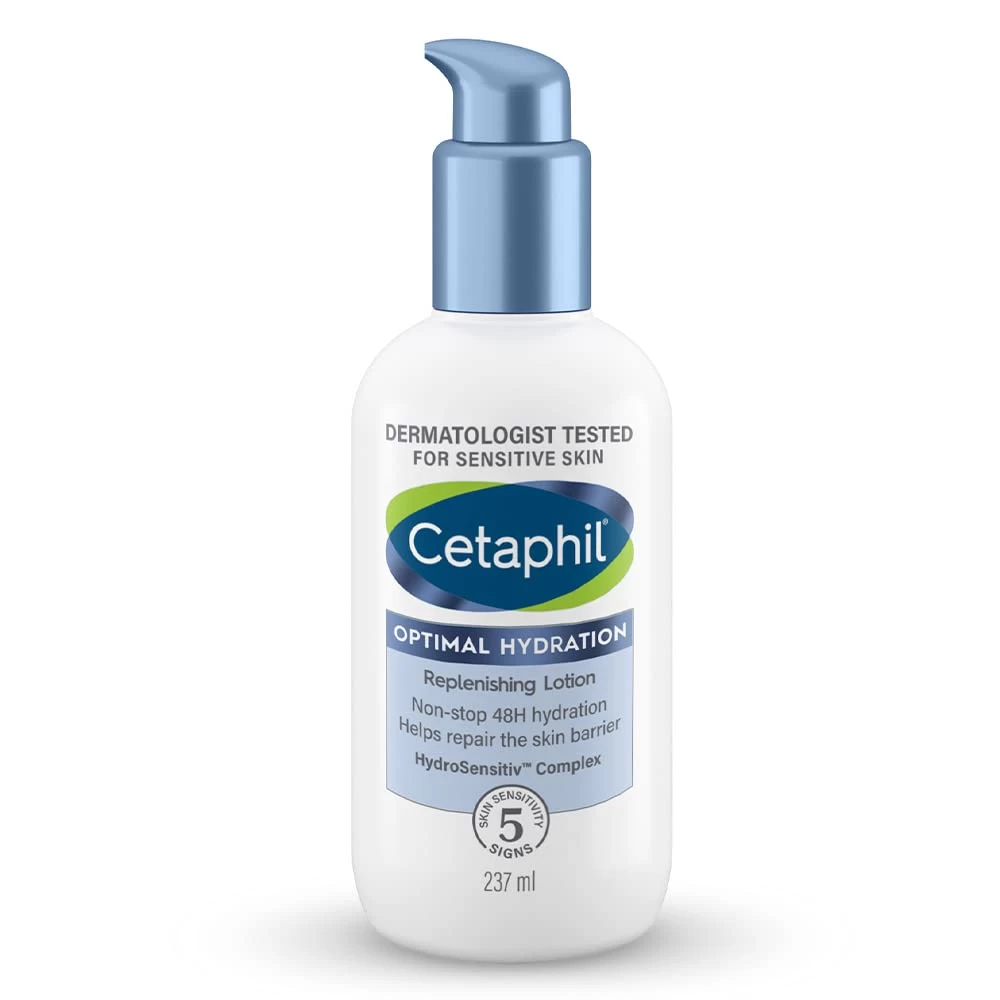 Cetaphil Optimal Hydration Replenishing Body Lotion| Lightweight moisturizer & non-greasy | Hyaluronic Acid, Sunflower Oil, Blue Daisy extract |