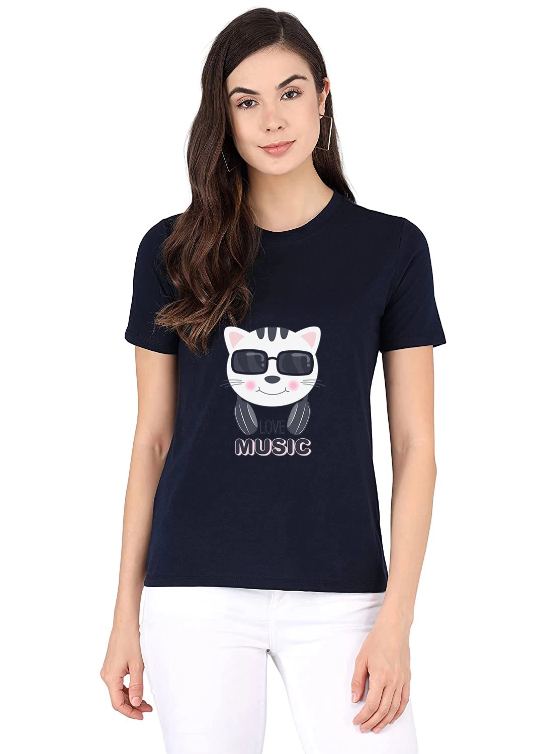I KING Women Printed, Typography Round Neck Cotton Blend White T-Shirt