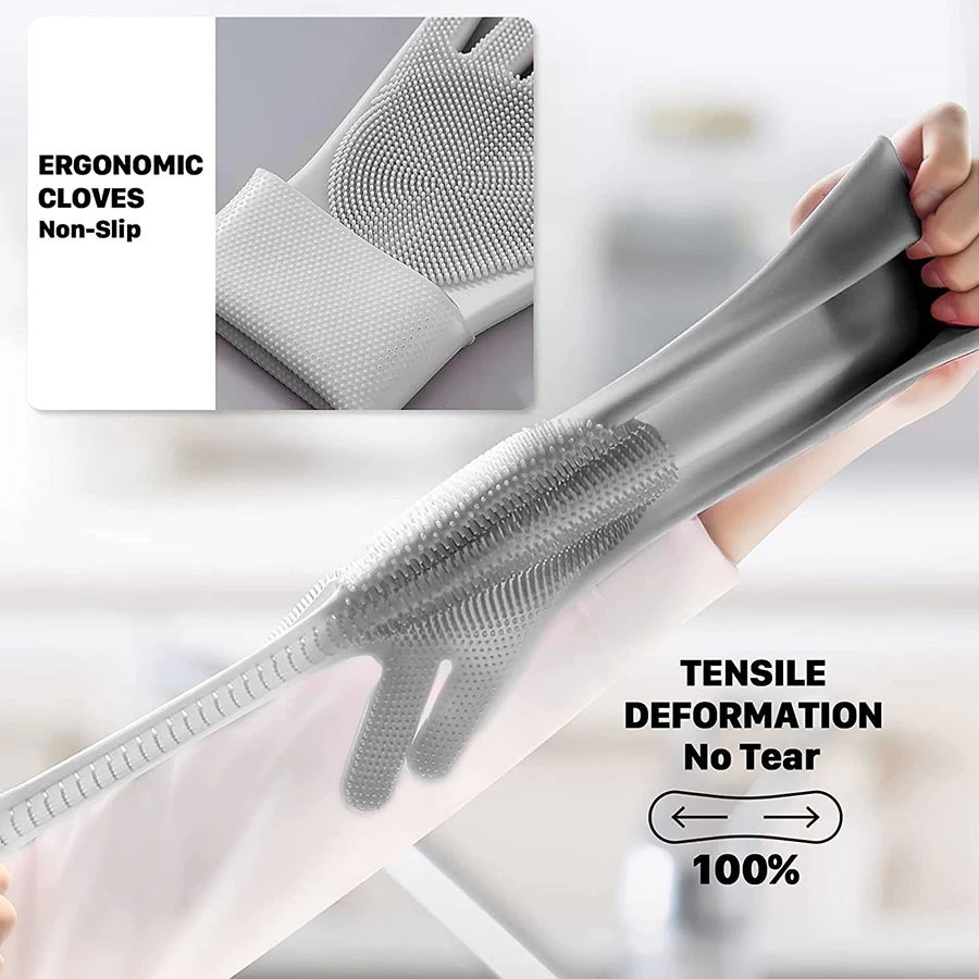 Silicone Dish Washing Gloves, Silicon Cleaning Gloves, Silicon Hand Gloves for Kitchen Dishwashing and Pet Grooming, Great for Washing Dish, Kitchen, Car, Bathroom Wet and Dry Glove Set (Free Size Pac