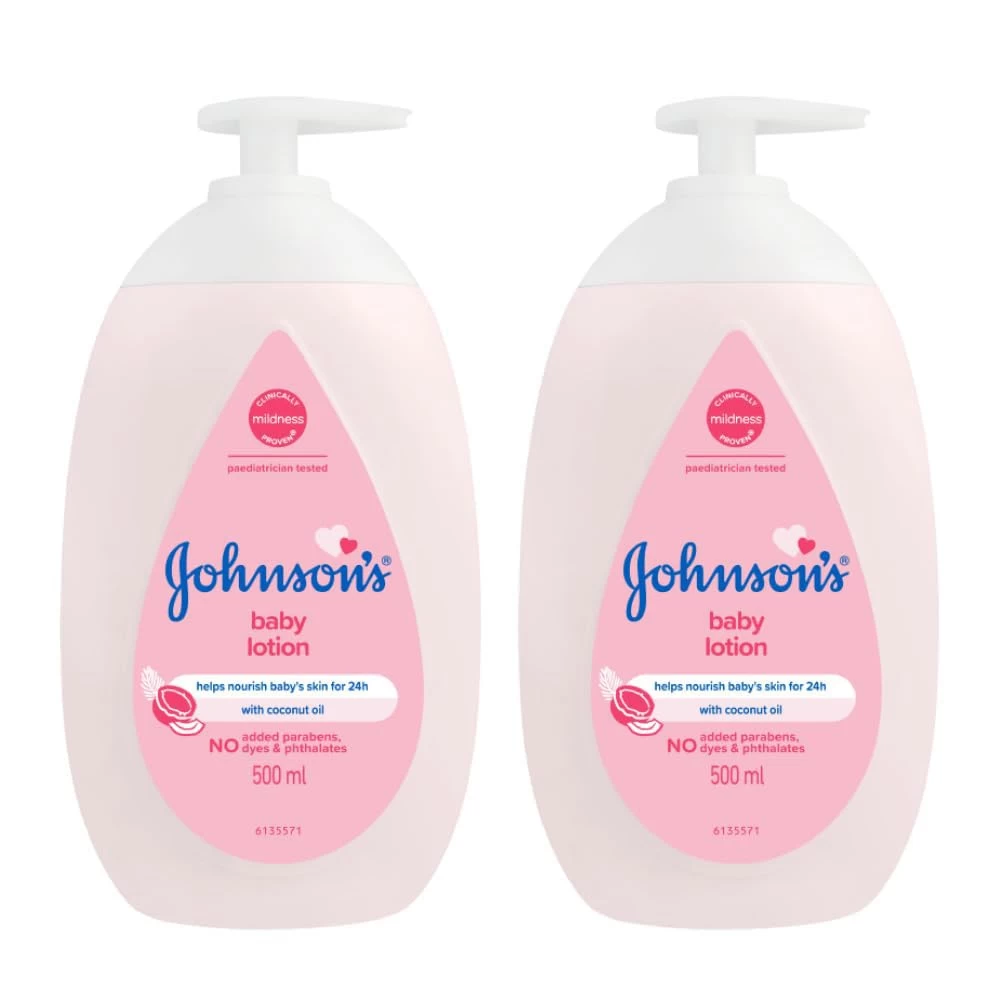Johnson's Baby Lotion | 100% Natural Plant Oil Based | 24H Moisturized & Soft Skin | 500ml (Pack of 2)