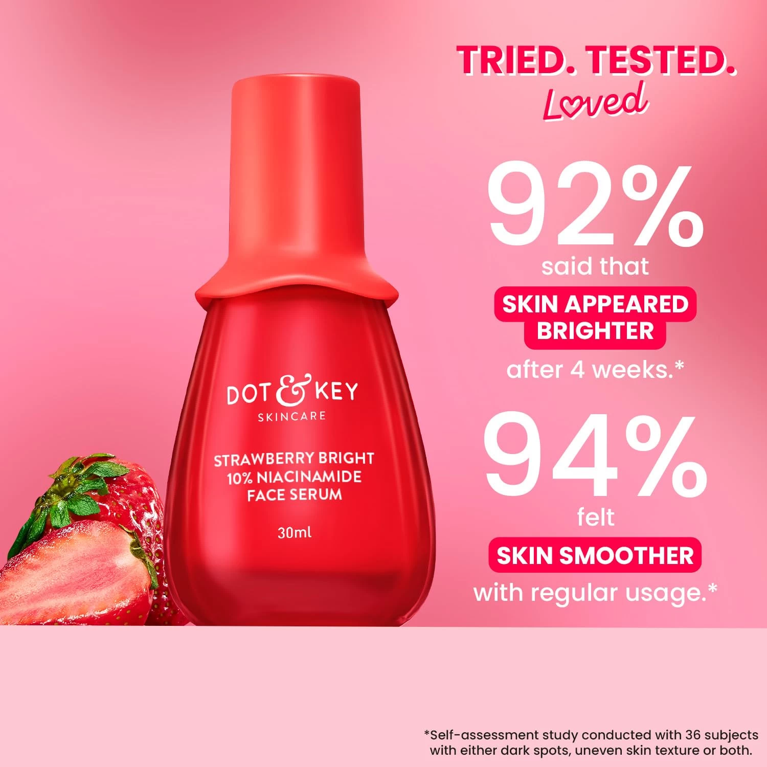 DOT & KEY 10% Niacinamide + Strawberry Face Serum with Vitamin B12 & Hyaluronic Acid | Fades Dark Spots, Hyperpigmentation & Dullness | Hydrates, Smooths & Minimizes Pores | 20ml