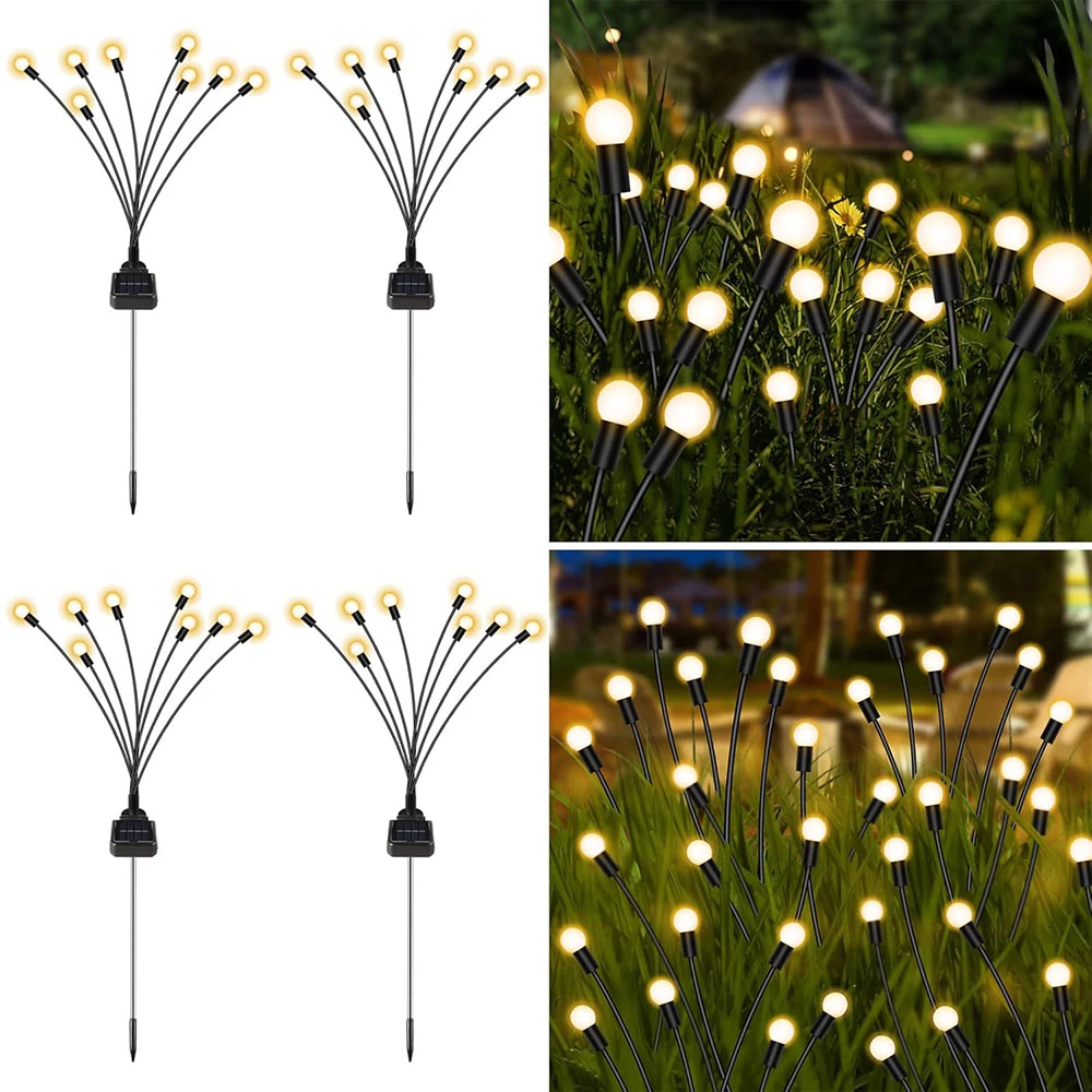 8 LED Solar Powered Firefly Lights Solar Garden Lights, Outdoor Waterproof, High Flexibility Swaying Lights Solar Outdoor Lights for Pathway Patio Yard Walkway Decoration Warm White