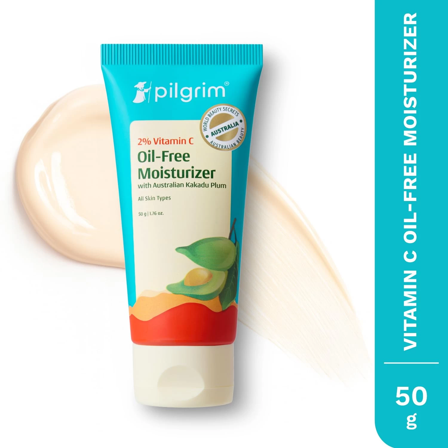 Pilgrim Australian 2% Vitamin C Oil free Moisturizer for oily & acne prone skin with Kakadu Plum & Lime Pearl™ | Vitamin C Moisturizer for Face | Moisturiser for dry skin | Women & Men | 50 gm