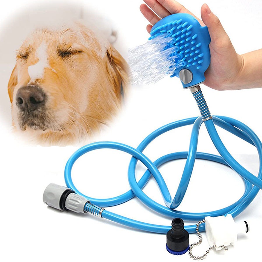 Pet Bathing Tool with Pressure Nozzle for Cleaning Washing Massager Scrubber Brush for Dog Cat Puppy, Pet Cleaning Brush Gloves Sprayer Grooming Kit (1 Pcs/Free Size/Blue)