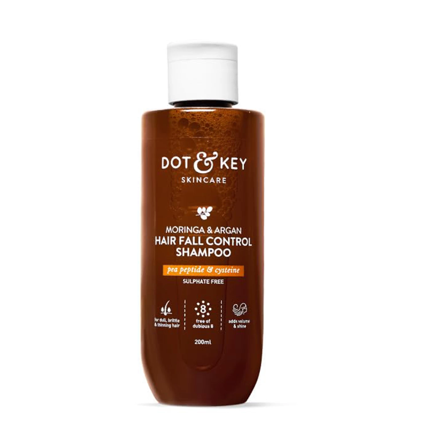 Dot & Key Moringa & Argan Hair Fall Control Shampoo With Pea Peptide & Cysteine | Sulphate Free, Paraben Free | For Dull & Thinning Hair | 200ml