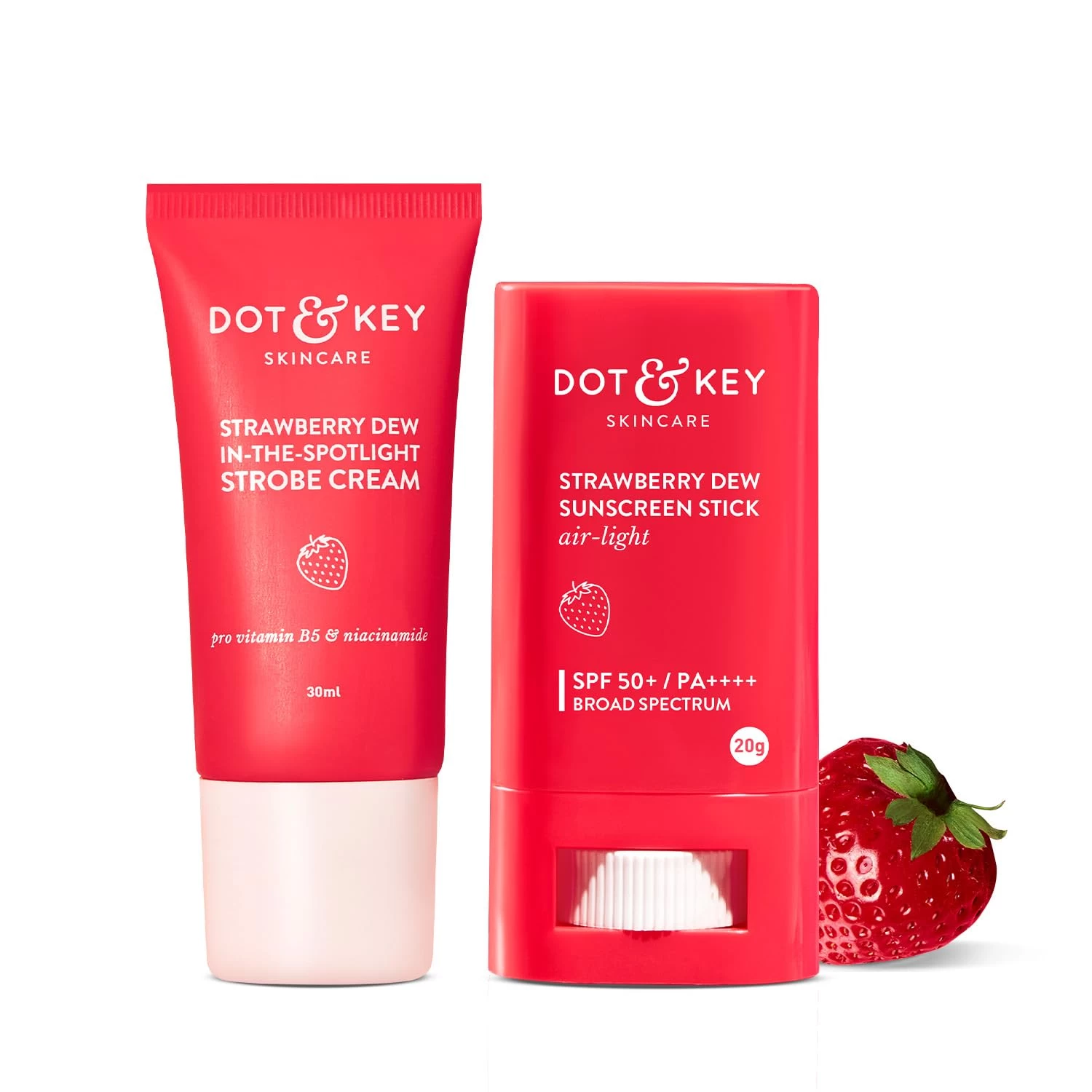 DOT & KEY Strawberry Dewy Sunscreen Stick & Strobe Cream All Skin Combo (2 Items In The Set),50 SPF