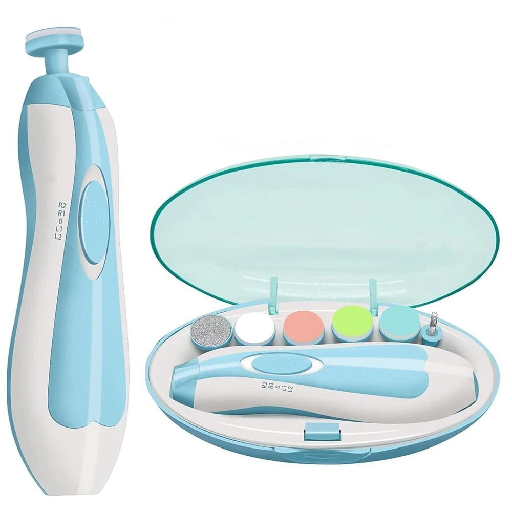 Electric Baby Nail Trimmer Kit, 6-in-1 Infant Nail Care Set, Safe Painless Manicure Tool for Newborns and Toddlers, Battery Operated, with Storage Case