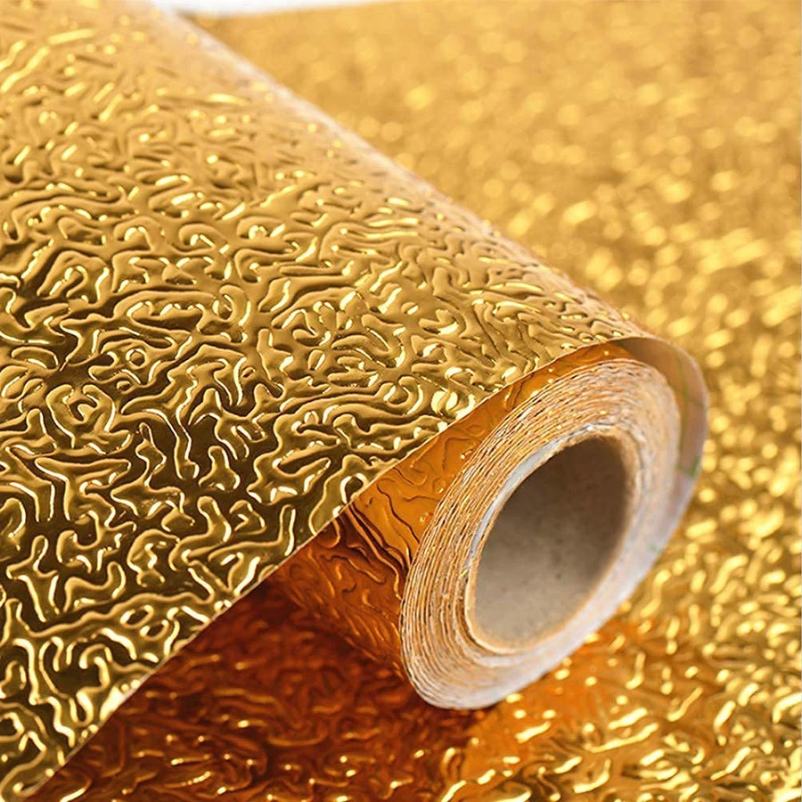 Kitchen Oil Proof Aluminium Foil Stickers, Self-Adhesive Wall Sticker Waterproof Anti-Mold and Heat Resistant, Kitchen Backsplash Wallpaper. (Golden Flower) Self Adhesive Sticker (Pack of 1)