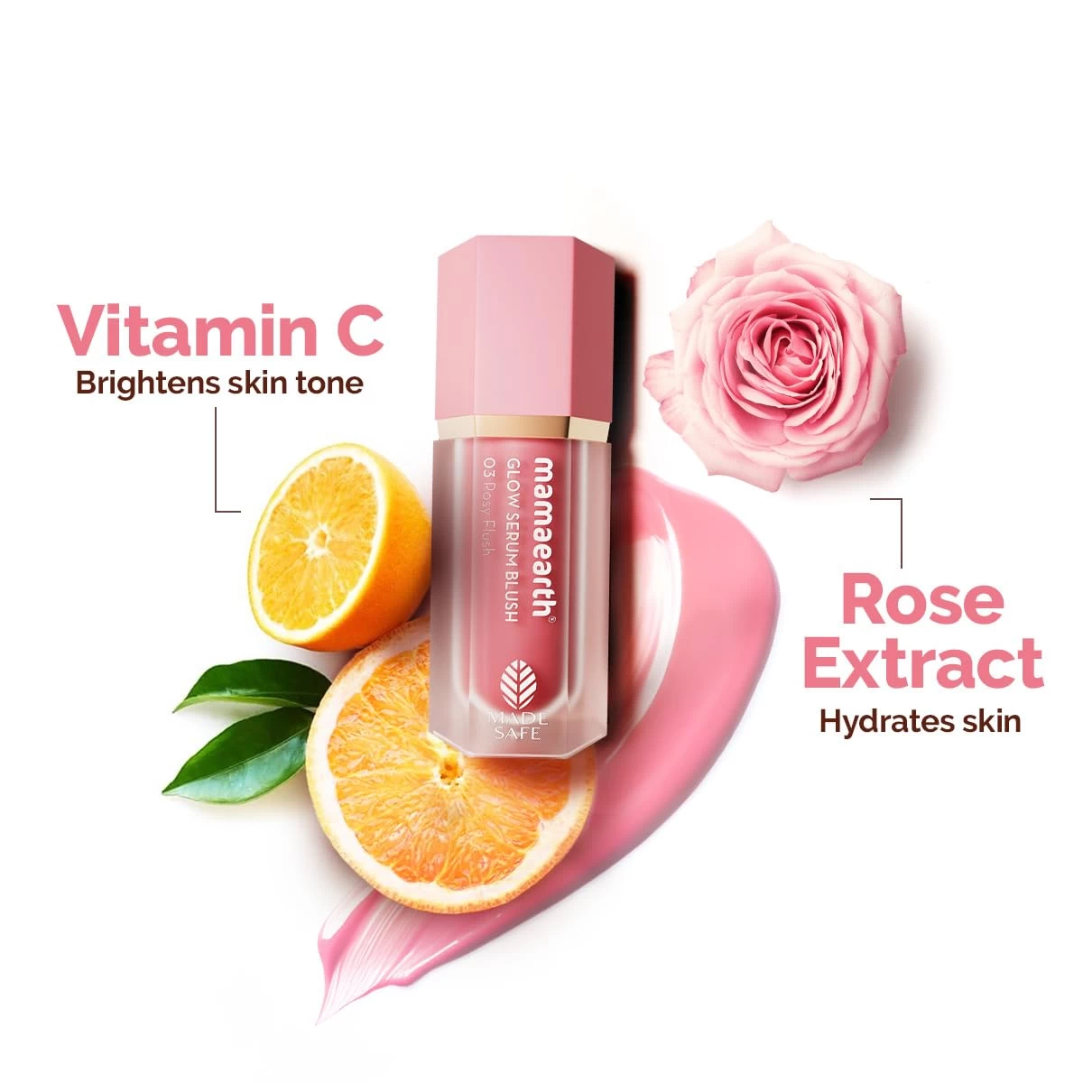 Mamaearth Glow Serum Blush with Vitamin C & Peach Extract - 5 ml - Peach Passion | Weightless Serum Formula | Long-lasting | Blendable, Water-like Textur