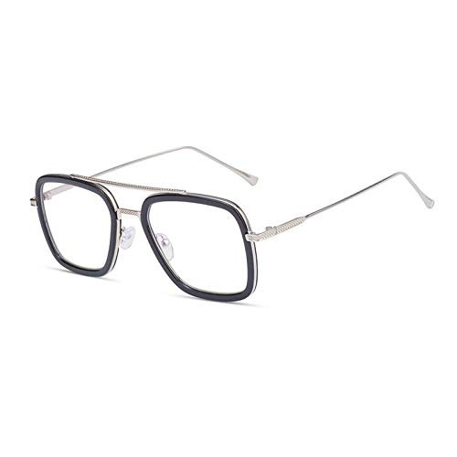 Metal Body Rectangular Silver Transparent anti-glare inspired by Tony Stark Eyeglass/Eye Protection Sunglasses