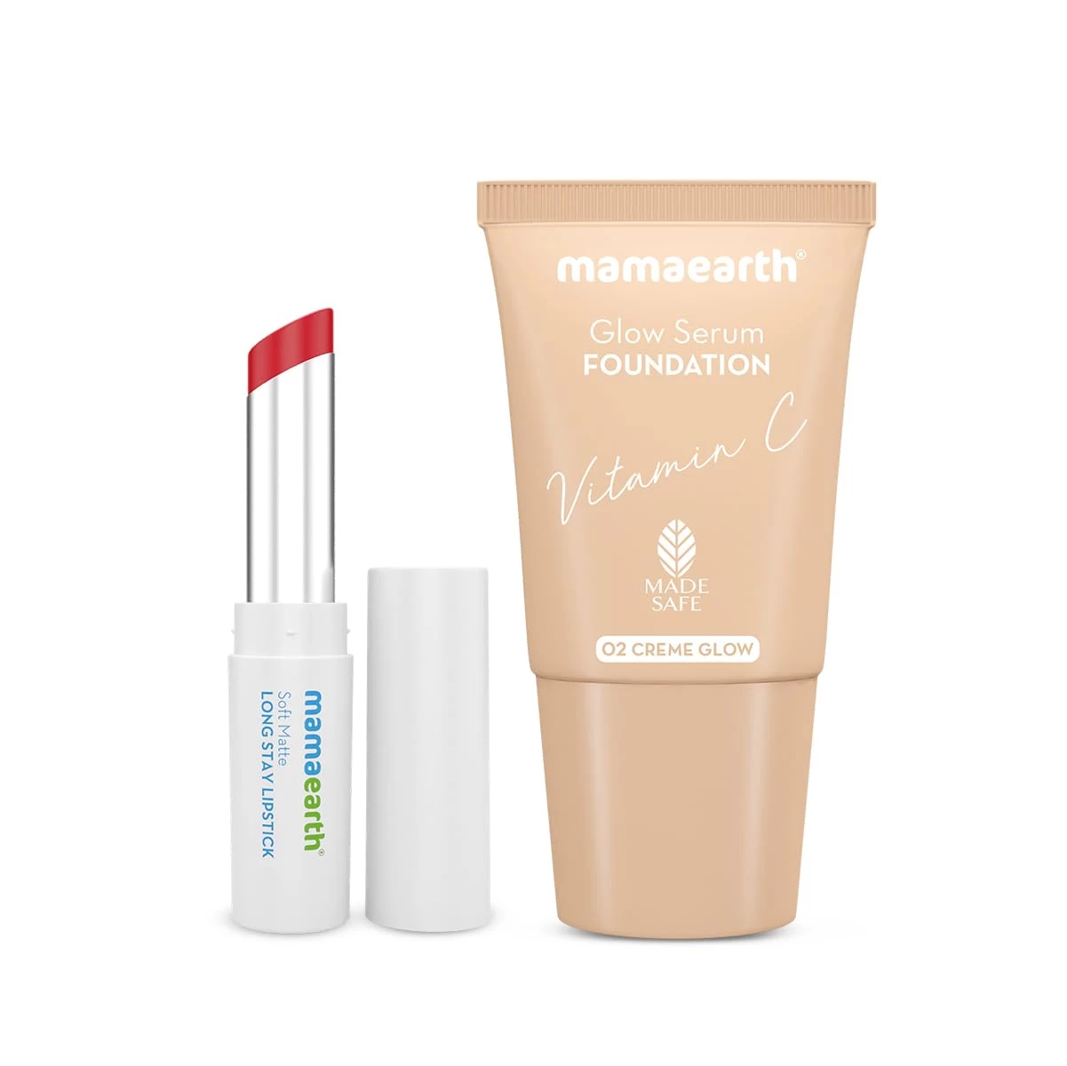 Mamaearth Party Ready Duo (Glow Serum Foundation Mini + Soft Matte Long Stay Lipstick (Ruby Red)), Pack Of 1