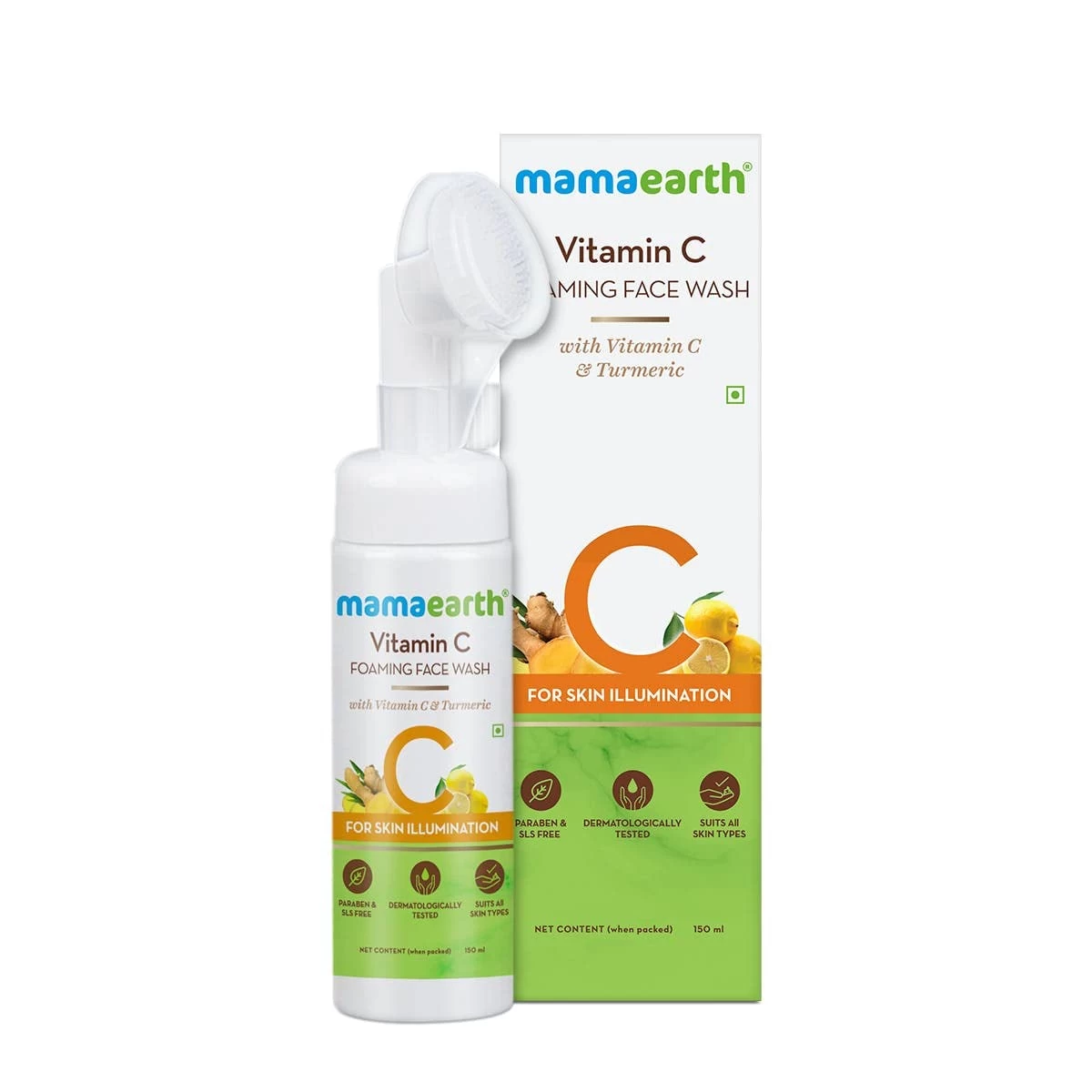 Mamaearth Vitamin C Face Wash with Foaming Silicone Cleanser Brush Powered by Vitamin C & Turmeric