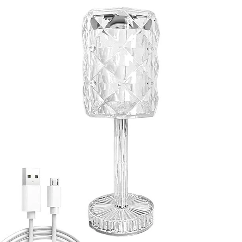 Crystal Table Lamp with Touch & Remote Control, 16 Color Diamond Table Lamp, Rose Lamp, Romantic Columnar Atmosphere Lamp, Party Dinner Decor, (USB Type-C, Remote)