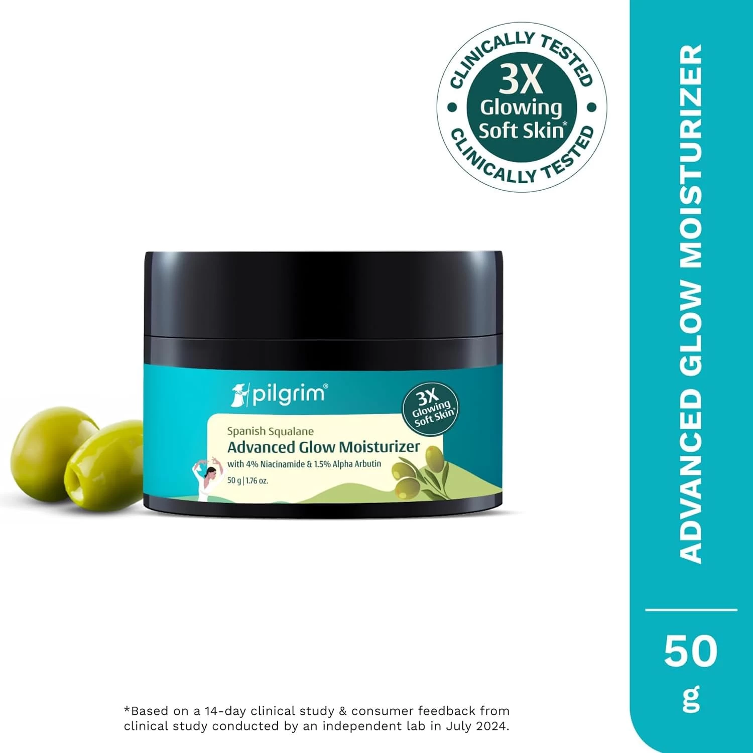 Pilgrim Squalane Niacinamide & Vitamin C Glow Moisturizer for face, dry skin hydration | With vitamin c for glowing skin | Non-greasy | For Women and Men I 50 gm
