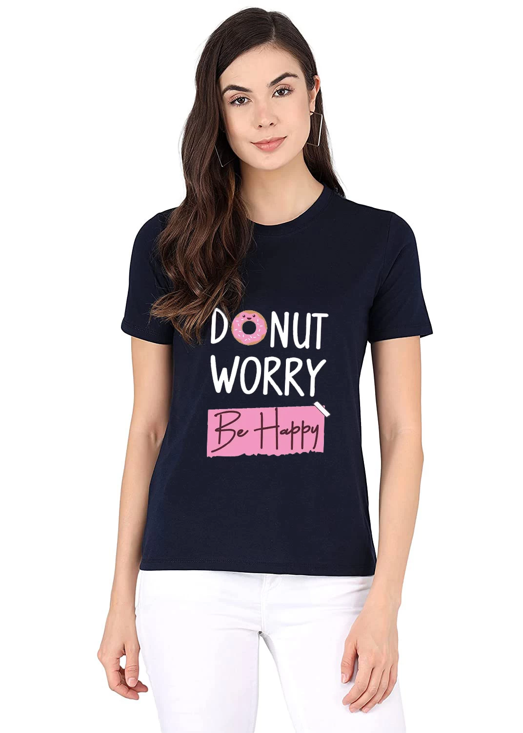 I KING Women Printed Round Neck Polycotton T-Shirt