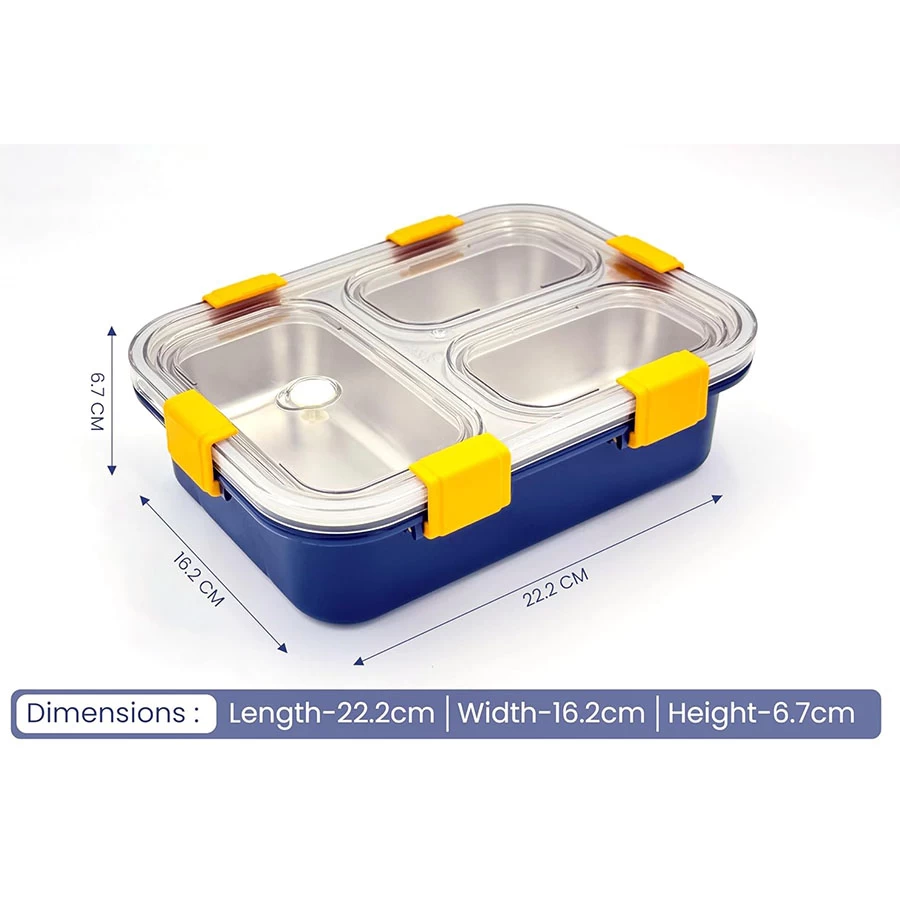 Kawaii Bear Family Stainless Steel Lunch Box 3 Compartment Bento Tiffin Box with 2 Chopsticks & 1 Spoon