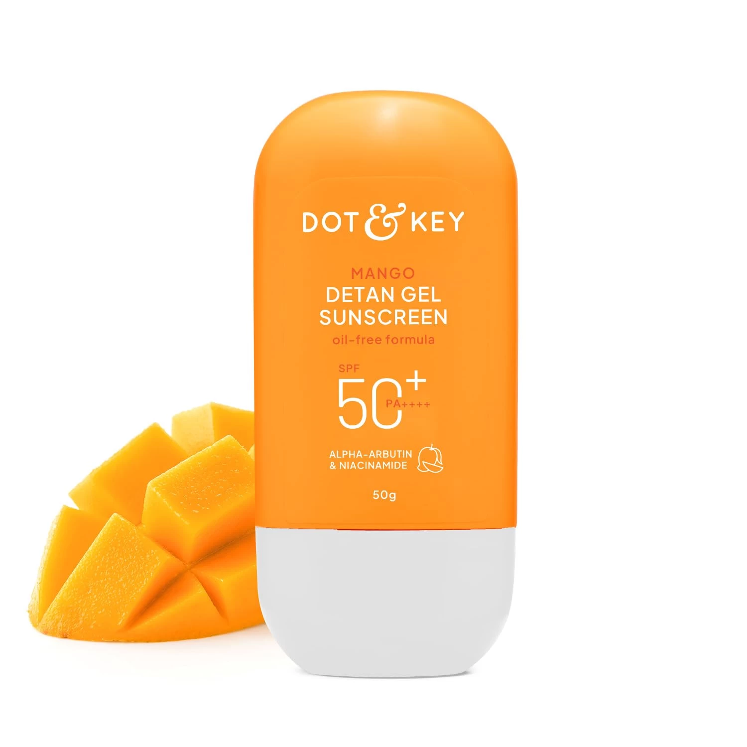 Dot & Key Mango Detan Gel Sunscreen In-Vivo Tested SPF 50+ PA++++, Oil-Free Formula, With Alpha-Arbutin & Niacinamide, Controls Tanning, 120 Minutes Water Resistant, Brightens & Evens Skin Tone | 50g