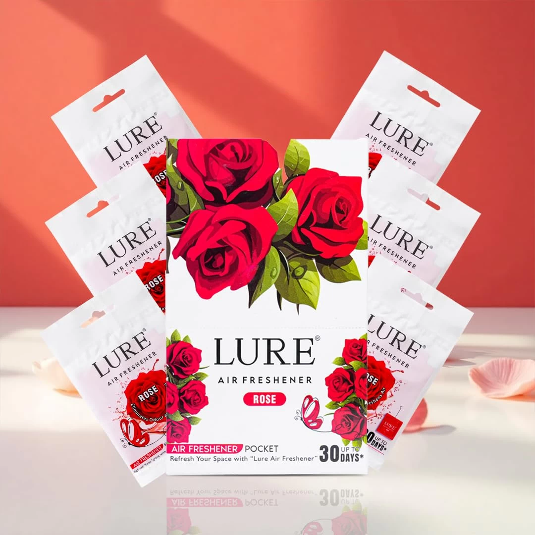 LURE Gel Pocket Air Freshener For Bathroom, Toilet, Home | Germ Protection | Last Upto 30 Days - Rose 10 Gm (Pack Of 6)