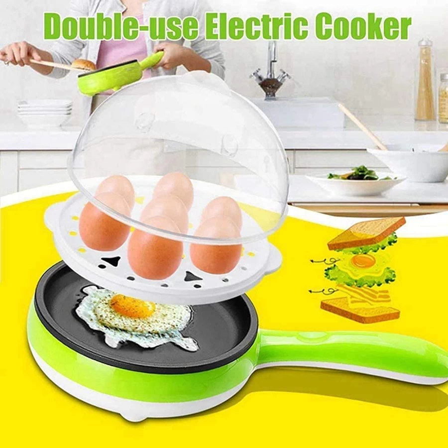 Multifunctional 2 in 1 Electric Mini Egg Boiler Poacher Omlet Maker Non-Stick Frying Pan Steaming Device _. Egg Cooker (7 Eggs)