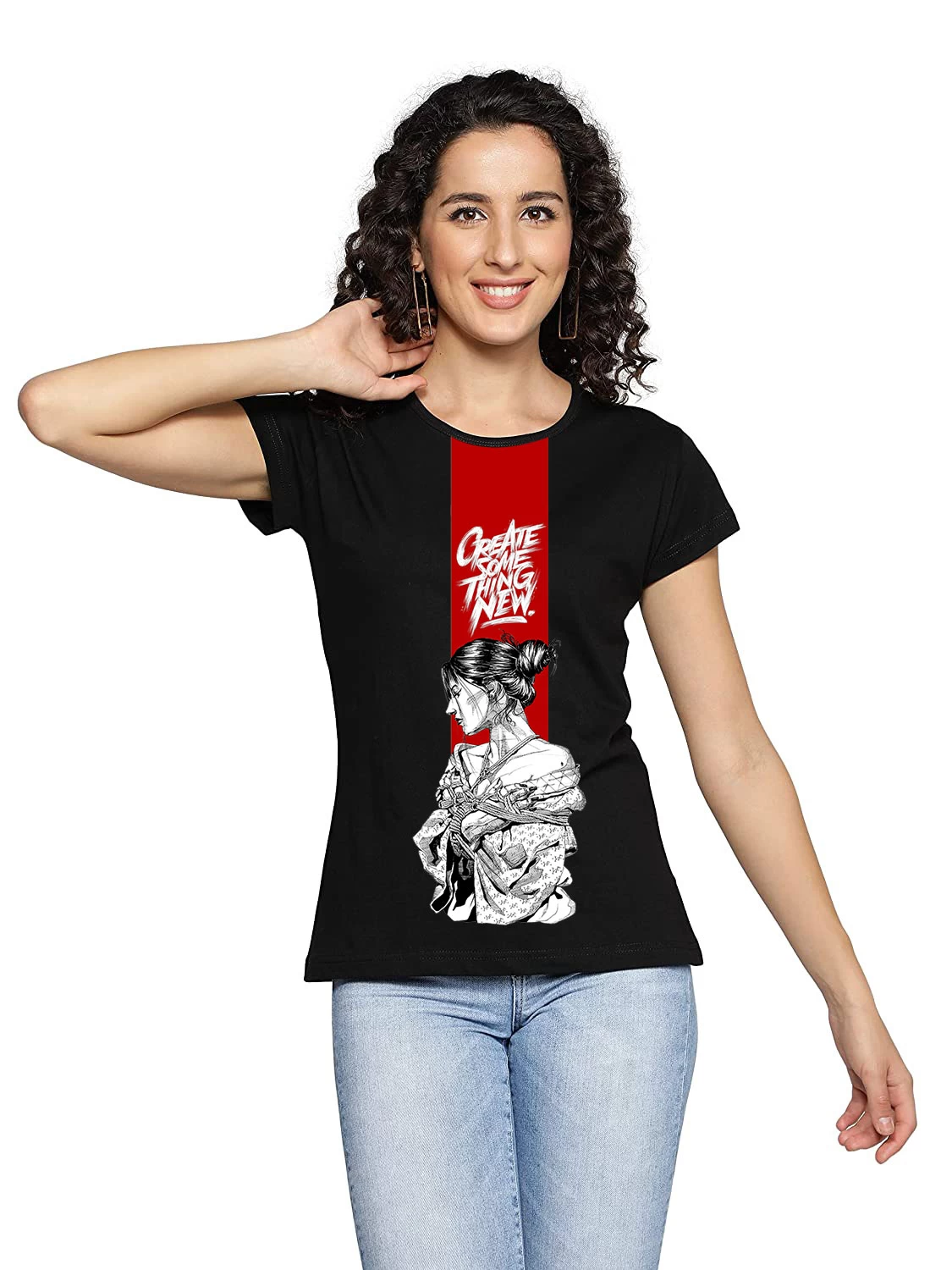 IKING Women Printed Round Neck Cotton T-Shirt