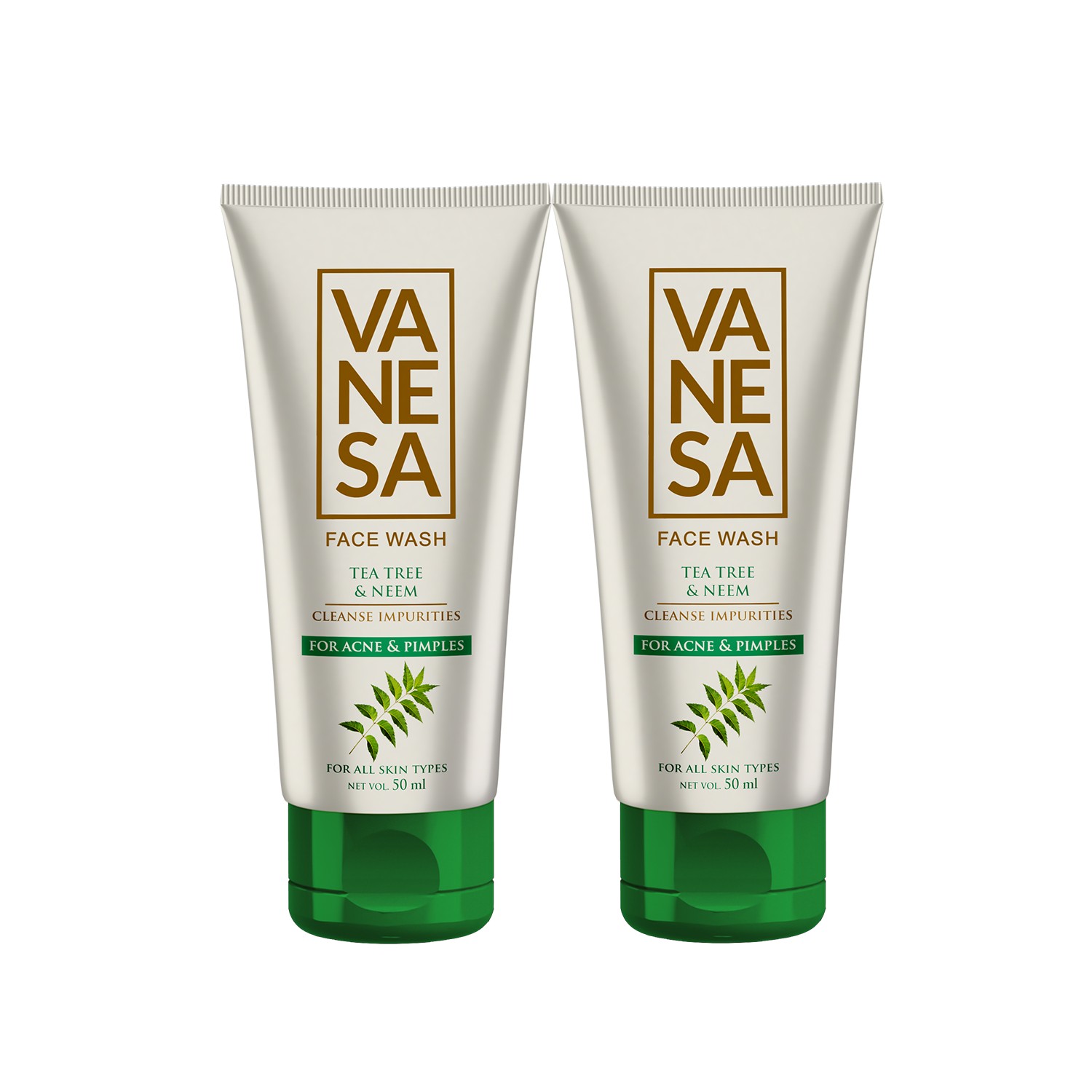 VANESA Face Wash Combo Tea Tree & Neem | Cleanse Impurities | For Acne & Pimple | All Skin types | 50 ml