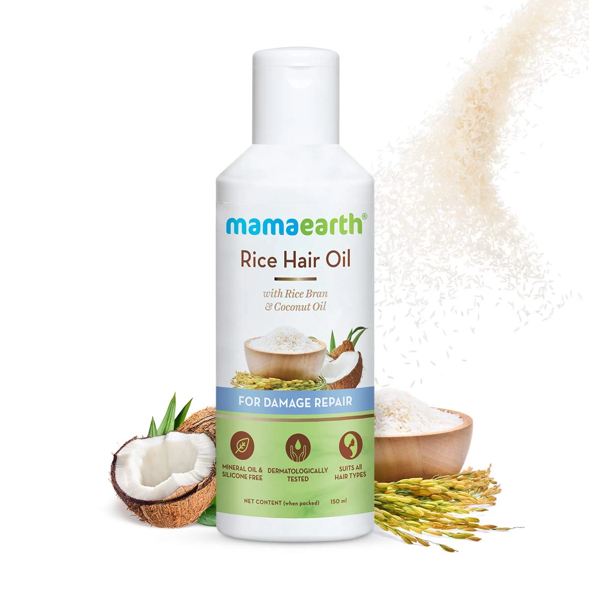 Mamaearth Rice hair oil| For Damaged Hair Repair & Growth | With Rice Bran & Coconut Oil | 150ml