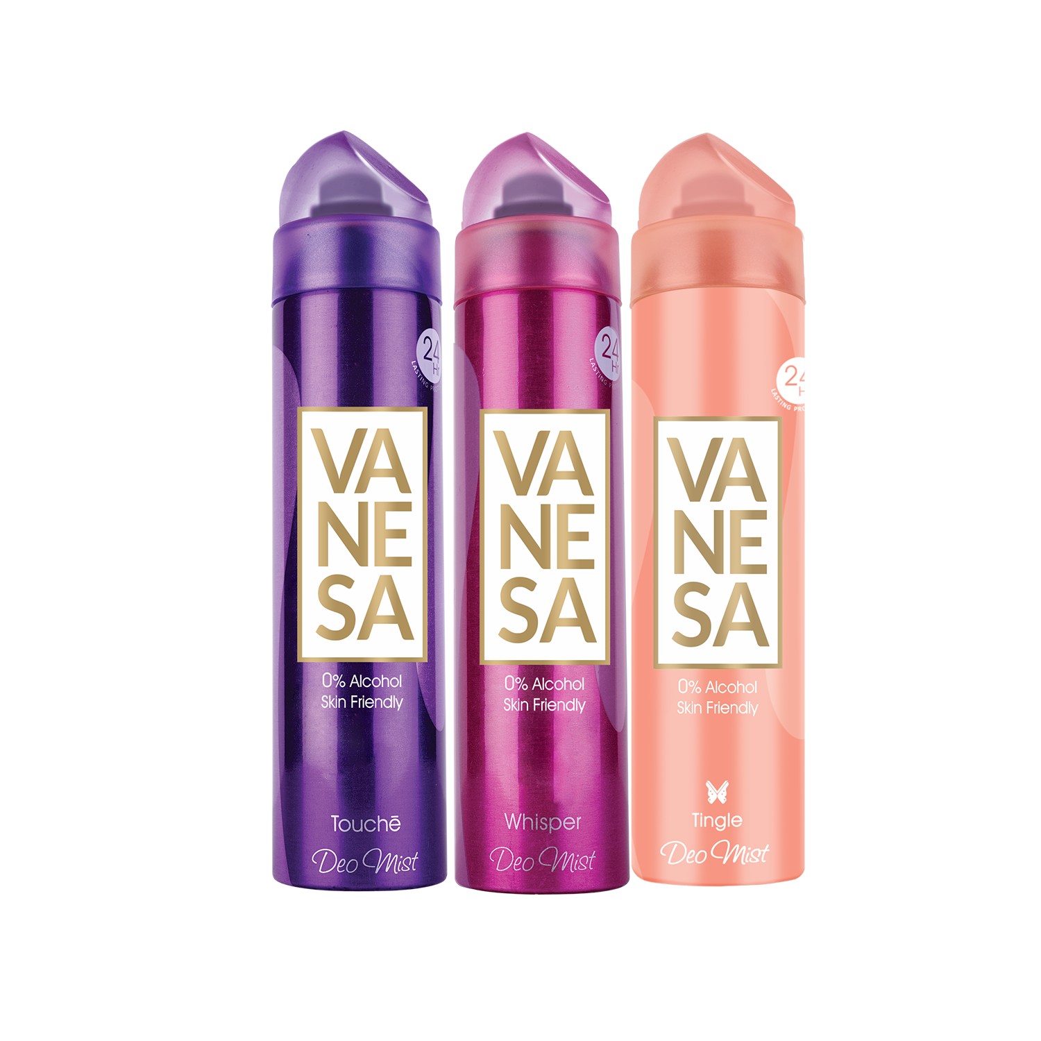 VANESA Touche, Whisper & Tingle Deo Mist, 0% Alcohol | Skin Friendly | 24 hours Lasting Protection | 150 ml each | For Women