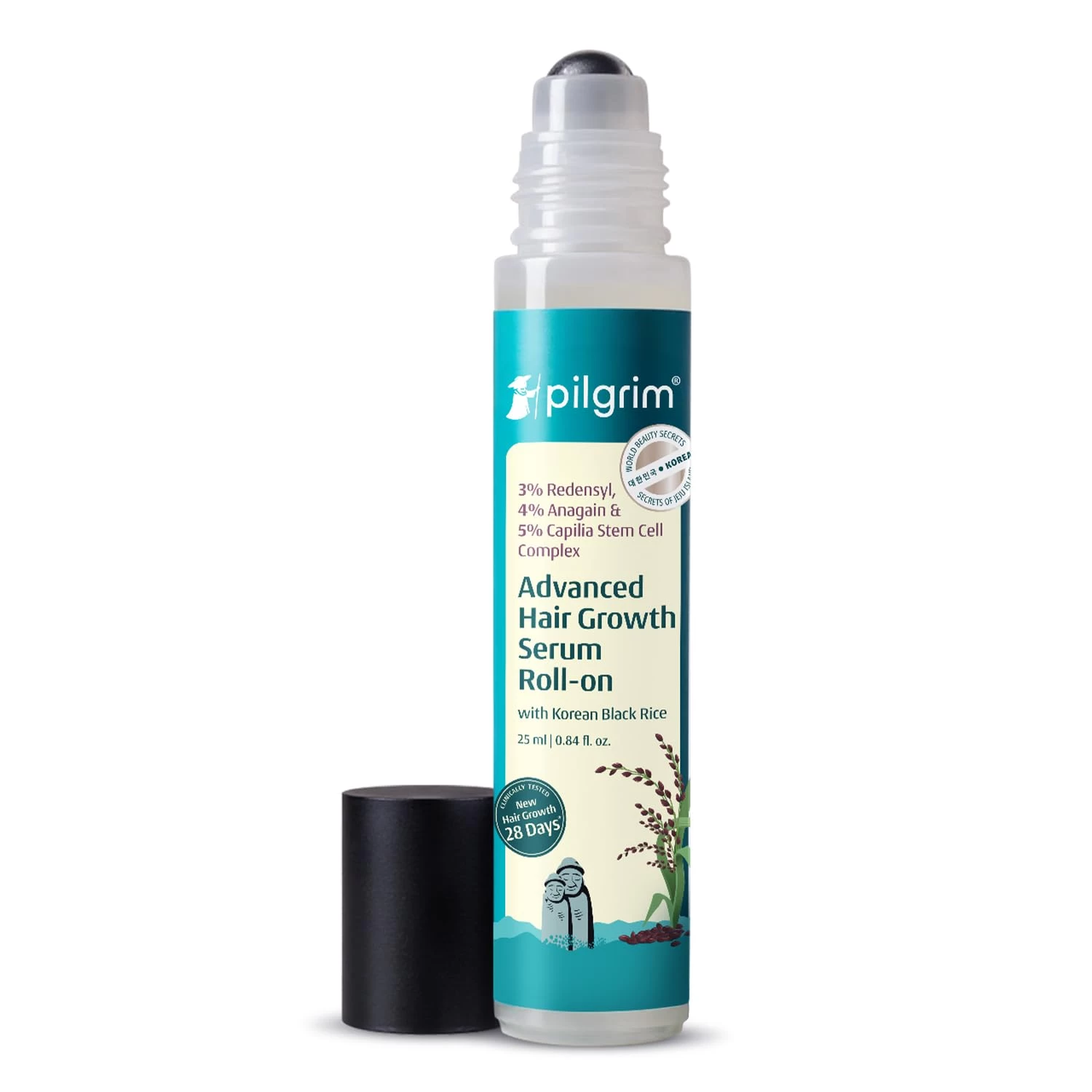 Pilgrim 3% Redensyl, 4% Anagain & 5% Capilia Stem Advanced Hair Growth Serum Roll-on for Scalp with Korean Black Rice & Rosemary | Control Fall, Stimulate Regrowth, Increase Density |