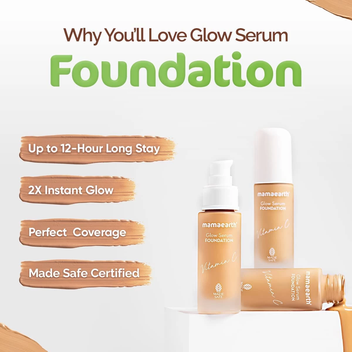 Mamaearth Glow Serum Medium Foundation Dewy With Vitamin C & Turmeric For 12-Hour