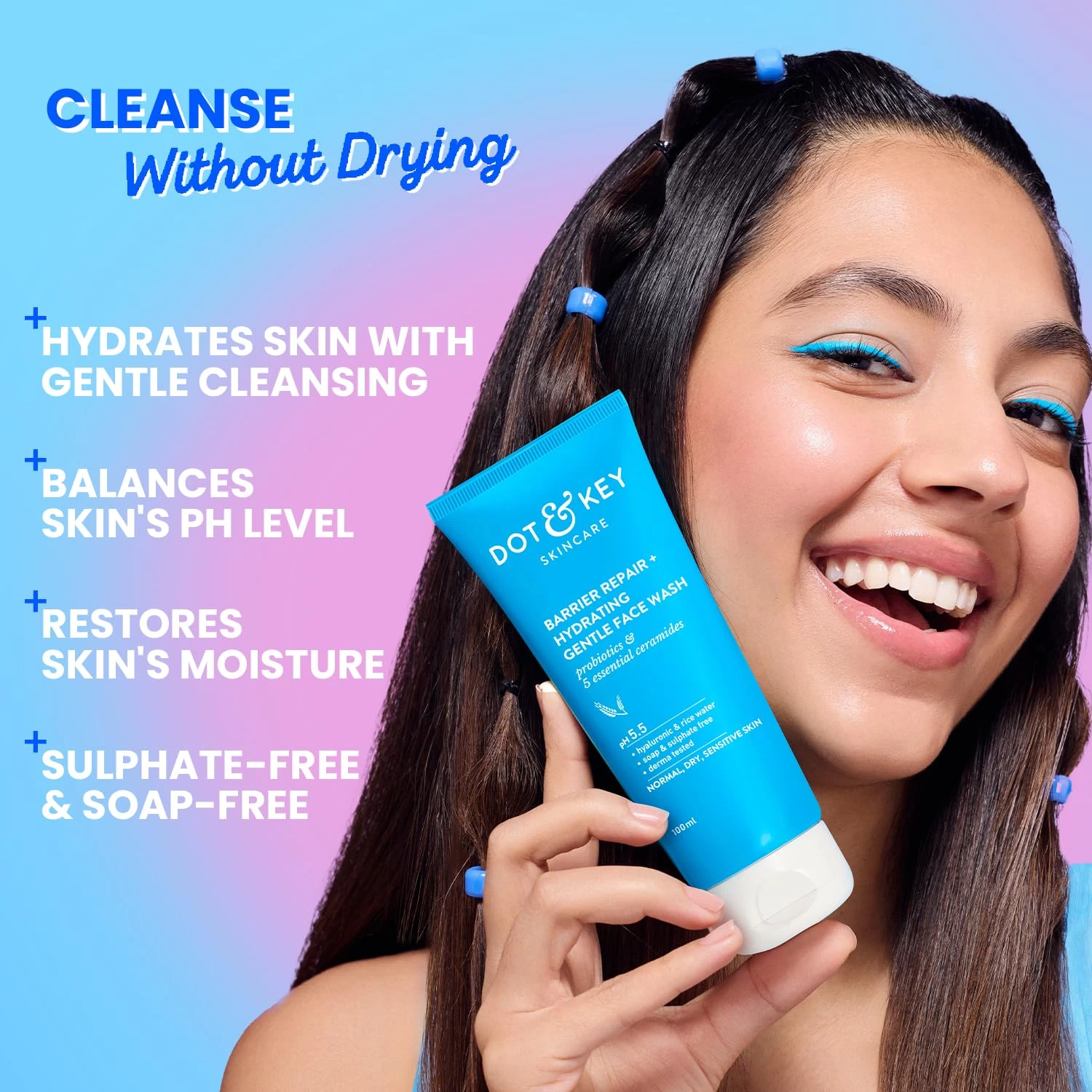 DOT & KEY Barrier Repair + Hydrating Gentle Face Wash With Probiotic | Ceremide Face Wash| For Dry Skin,Normal Skin &Sensitive Skin | Gently Cleanses Skin From Dirt &Oil