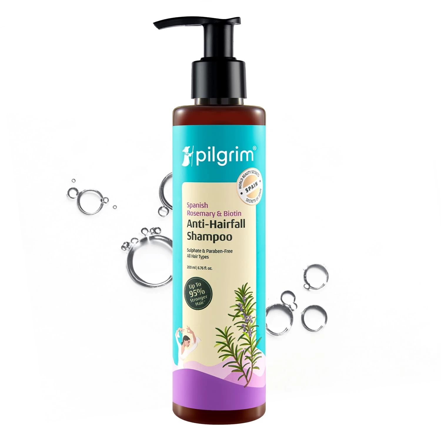 Pilgrim Spanish Rosemary & Multi-Protein Serum Anti Hairfall Shampoo  | Hair Fall Control, Reduces Breakage, Natural DHT Blocker | With Triple-Oil Nourishiment | Upto 95% stronger hairs | For all hair