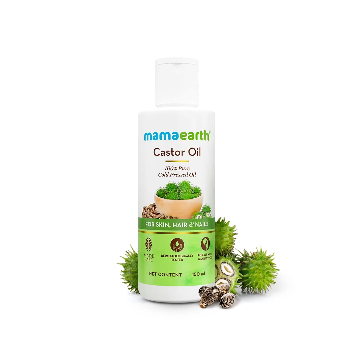 Mamaearth Castor Oil with 100% Pure Cold Pressed Castor Oil For Skin, Hair & Nails - 150 ml | Hydrates & Nourishes Skin | Promotes Hair Growth & Strengthens Hair|