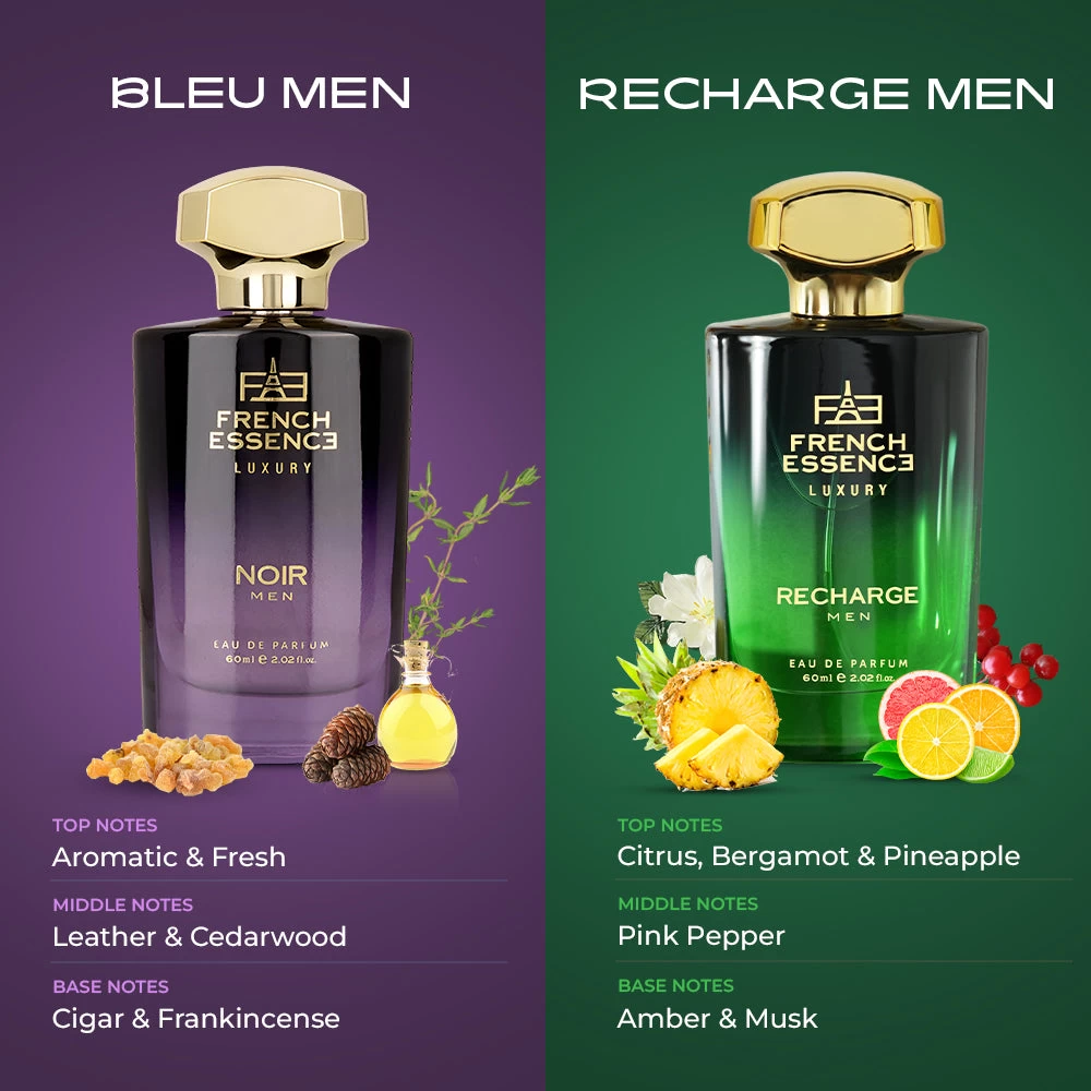 French Essence Recharge & Noir EDP Combo for Men (60ml Each)