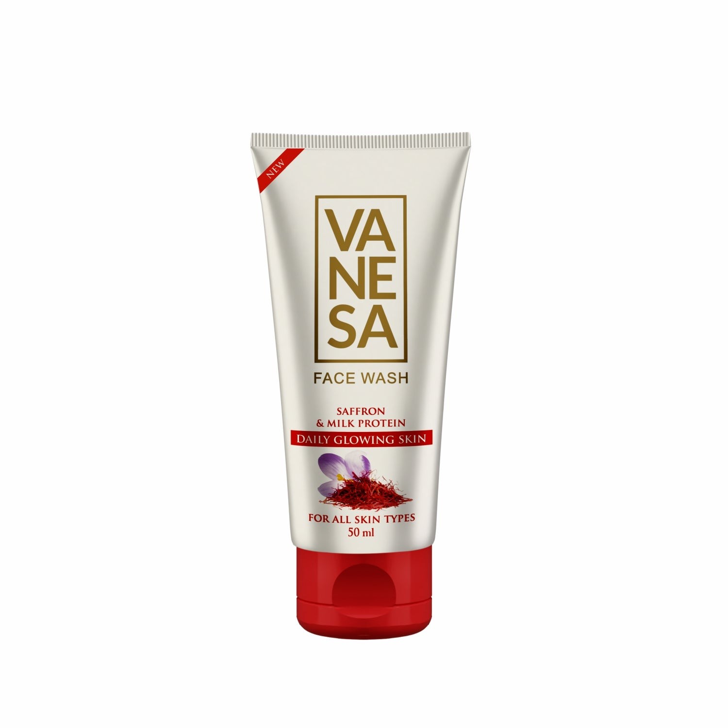 VANESA Face Wash Saffron & Milk Protein | Enhance Skin Tone | For Daily Glowing Skin | All Skin types | 50 ml