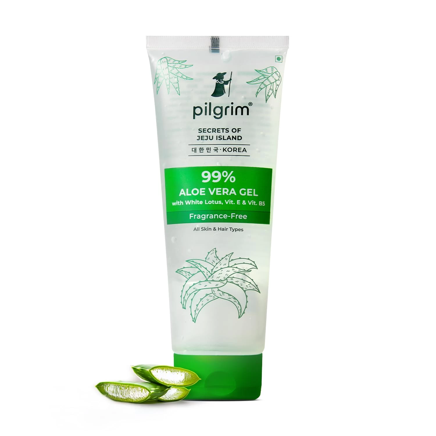 PILGRIM Korean 99% Pure Aloe Vera Gel 200ml with Vitamin E & Vitamin B5 for Face & Hair | Hydrates & Soothes Skin | Conditions & Softens Hair | Free from Parabens, Sulphates, Mineral Oils & Fragrance 